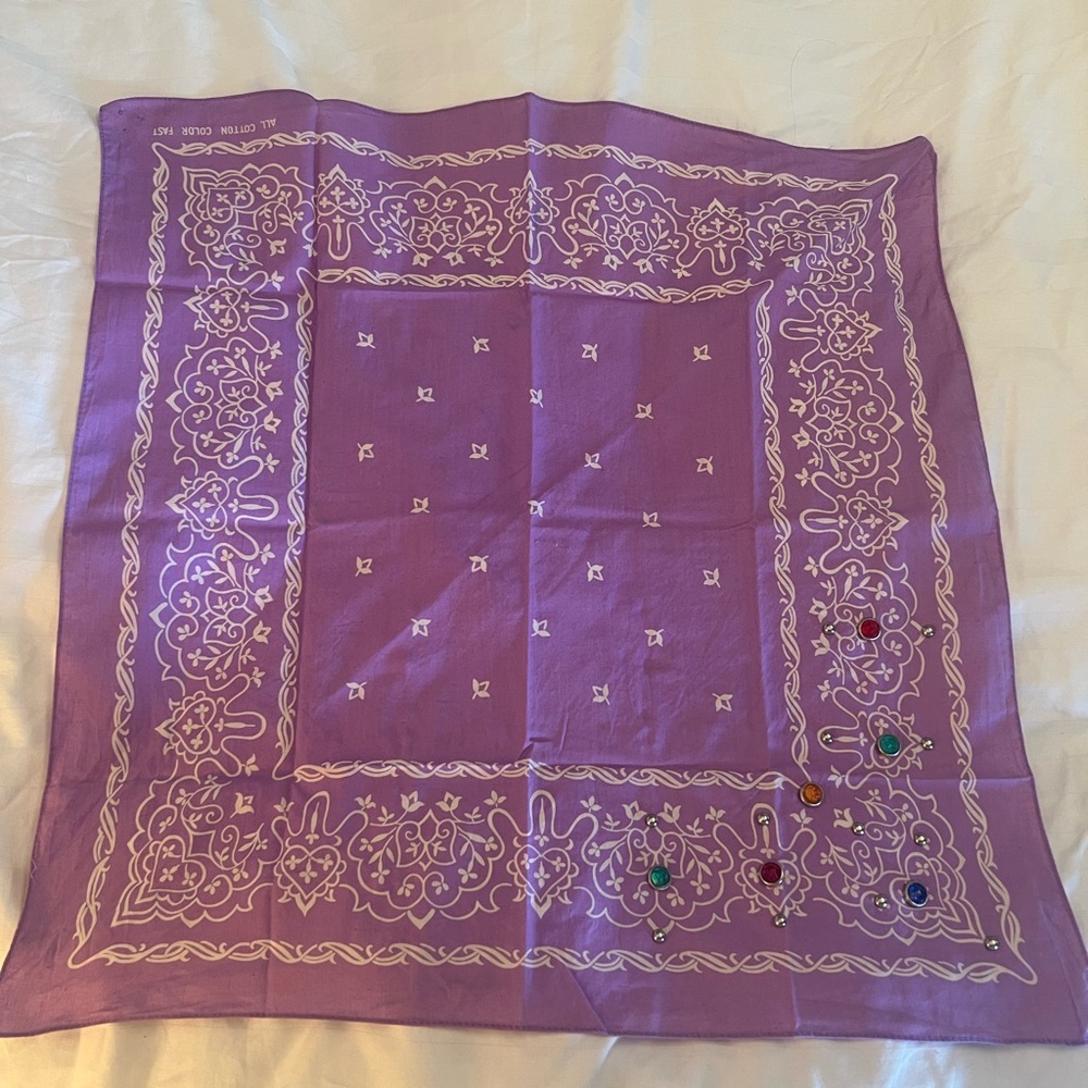 Purple & White Paisley Bandana with bling